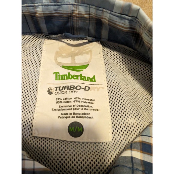 Timberland Men's Size Med Blue Plaid Long Sleeve Button Up Turbo Dry - Picture 3 of 6